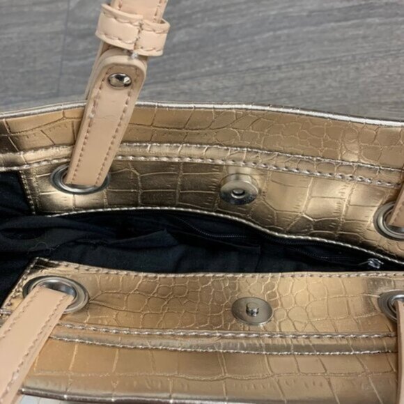 Vintage Y2k 2000s Jessica Gold Tote Bag Shoulder Embossed Snakeskin print - Picture 10 of 16